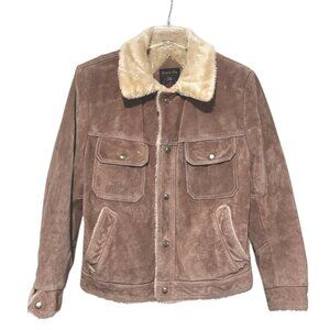 Vintage Grande Bay Suede Trucker Jacket 44 Sherpa Faux Fur Lined Western Cowboy